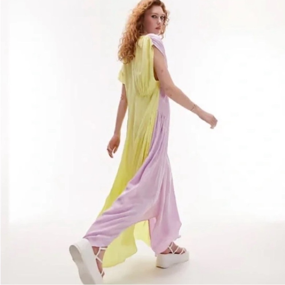Topshop Jacquard Asymmetrical Yellow and Lavender Dress Size 8 - Picture 1 of 10